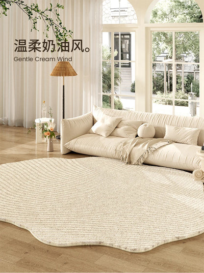 French Cream Style Carpets for Living Room Irregular Shape Bedroom Decor Line Carpet Fluffy Soft Plush Rug Thick Washable Mat