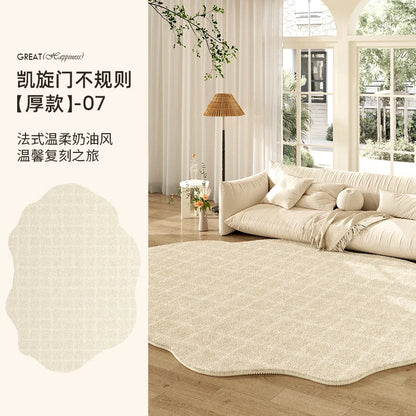French Cream Style Carpets for Living Room Irregular Shape Bedroom Decor Line Carpet Fluffy Soft Plush Rug Thick Washable Mat