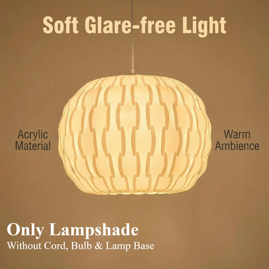 JOYINLED 40cm Hollow Woven Chandelier Shade, Lamp Shade for Pendant Light, White Acrylic Lamp Shade, Chandelier Light Cover