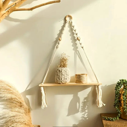 Macrame Hanging Shelf Boho Wall Decor Bedroom 1 PC Rustic Wood Floating Shelves for Room Nursery Bathroom Living Room College
