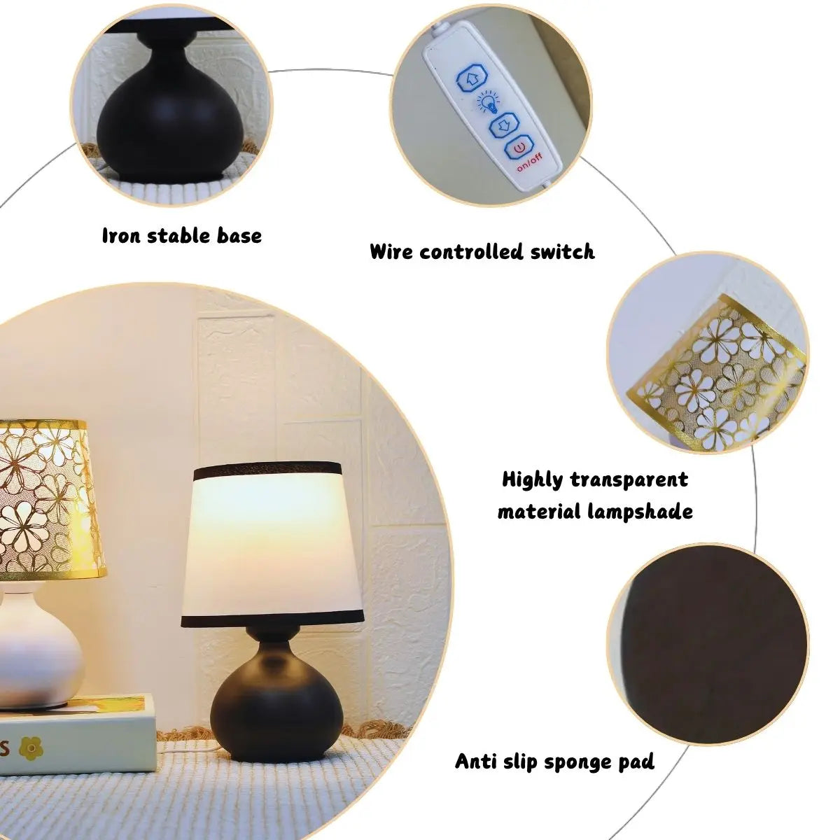 USB Modern Fabric Desk Lamp with Wire Control Switch, Warm Color Light, Bedroom Bedside Table Decoration Light, Bedside Lamp