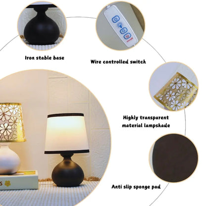 USB Modern Fabric Desk Lamp with Wire Control Switch, Warm Color Light, Bedroom Bedside Table Decoration Light, Bedside Lamp