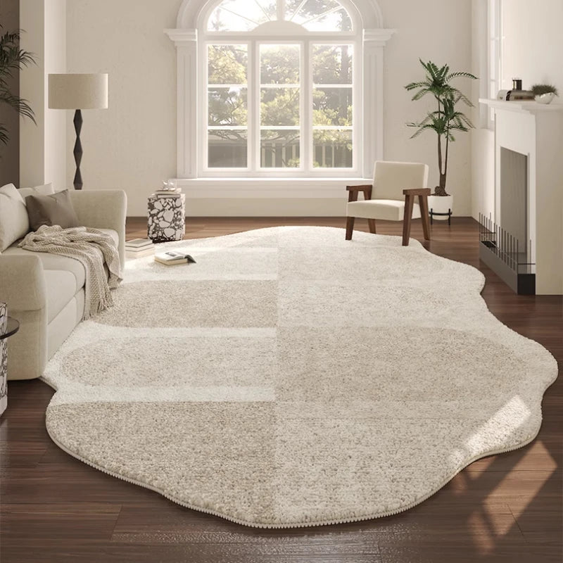 French Cream Style Carpets for Living Room Irregular Shape Bedroom Decor Line Carpet Fluffy Soft Plush Rug Thick Washable Mat