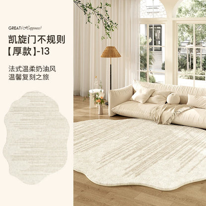 French Cream Style Carpets for Living Room Irregular Shape Bedroom Decor Line Carpet Fluffy Soft Plush Rug Thick Washable Mat