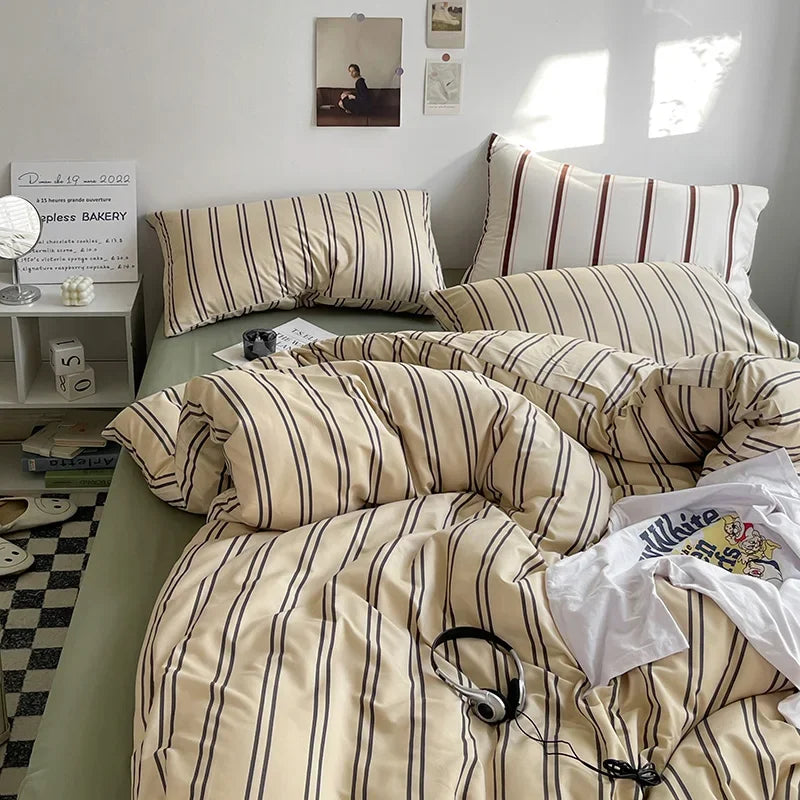 Queen/King Double Single Bed Stripe Bedding Comforter Set with Pillowcase bed sheet Single Full Size Bed Linen Duvet Cover Set