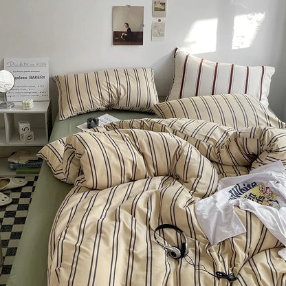 Queen/King Double Single Bed Stripe Bedding Comforter Set with Pillowcase bed sheet Single Full Size Bed Linen Duvet Cover Set