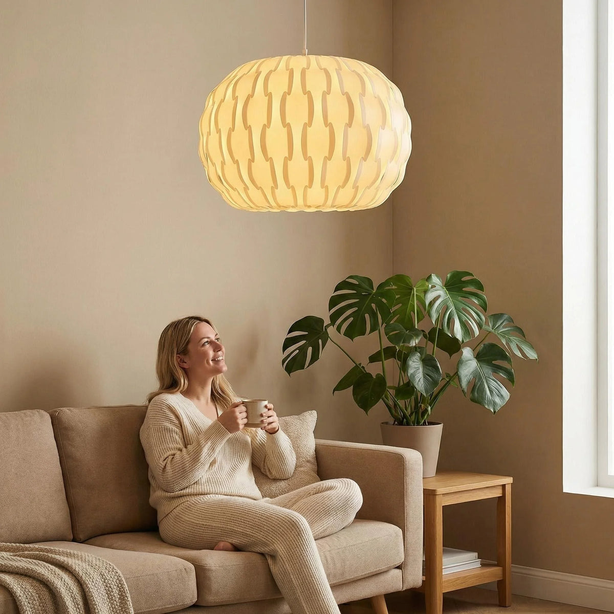 JOYINLED 40cm Hollow Woven Chandelier Shade, Lamp Shade for Pendant Light, White Acrylic Lamp Shade, Chandelier Light Cover