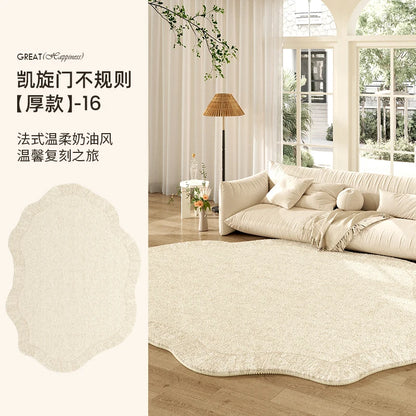 French Cream Style Carpets for Living Room Irregular Shape Bedroom Decor Line Carpet Fluffy Soft Plush Rug Thick Washable Mat