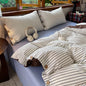 Japanese Simple Style 100% Washed Cotton Duvet Cover Set with Button Closure Durable Soft Bedding Set Bed Sheet Set Bed Linen
