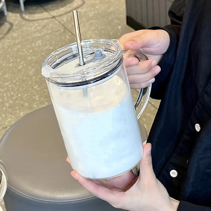 1L Large Capacity Glass Tumbler with Lid & Straw – Heavy-Duty Aesthetic Water Bottle
