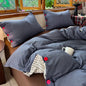 Japanese Simple Style 100% Washed Cotton Duvet Cover Set with Button Closure Durable Soft Bedding Set Bed Sheet Set Bed Linen