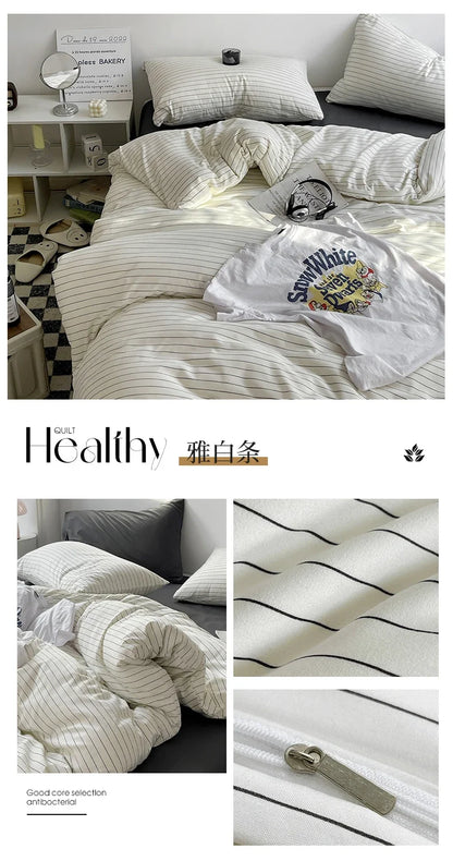 Queen/King Double Single Bed Stripe Bedding Comforter Set with Pillowcase bed sheet Single Full Size Bed Linen Duvet Cover Set