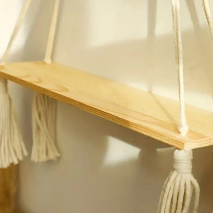 Macrame Hanging Shelf Boho Wall Decor Bedroom 1 PC Rustic Wood Floating Shelves for Room Nursery Bathroom Living Room College