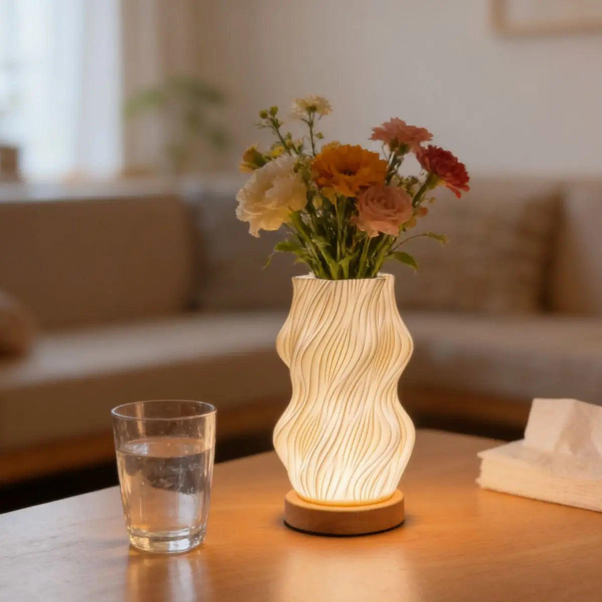 3D Printed Table Lamp USB Dimmable Twisted Texture Night