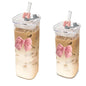 Cute Pink Bow 400ml Glass Tumbler Set with Natural Bamboo Lid & Reusable Straws