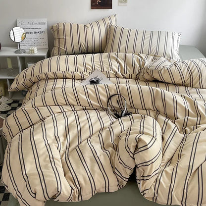 Queen/King Double Single Bed Stripe Bedding Comforter Set with Pillowcase bed sheet Single Full Size Bed Linen Duvet Cover Set