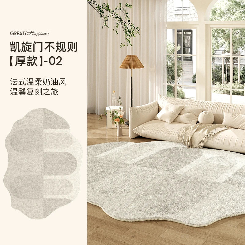 French Cream Style Carpets for Living Room Irregular Shape Bedroom Decor Line Carpet Fluffy Soft Plush Rug Thick Washable Mat