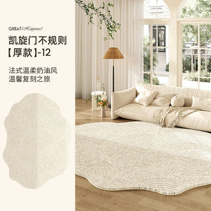 French Cream Style Carpets for Living Room Irregular Shape Bedroom Decor Line Carpet Fluffy Soft Plush Rug Thick Washable Mat