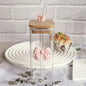 Cute Pink Bow 400ml Glass Tumbler Set with Natural Bamboo Lid & Reusable Straws
