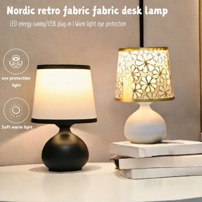 USB Modern Fabric Desk Lamp with Wire Control Switch, Warm Color Light, Bedroom Bedside Table Decoration Light, Bedside Lamp