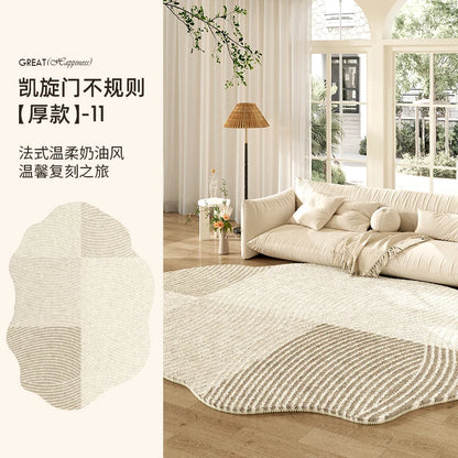 French Cream Style Carpets for Living Room Irregular Shape Bedroom Decor Line Carpet Fluffy Soft Plush Rug Thick Washable Mat