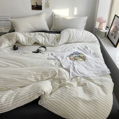 Queen/King Double Single Bed Stripe Bedding Comforter Set with Pillowcase bed sheet Single Full Size Bed Linen Duvet Cover Set