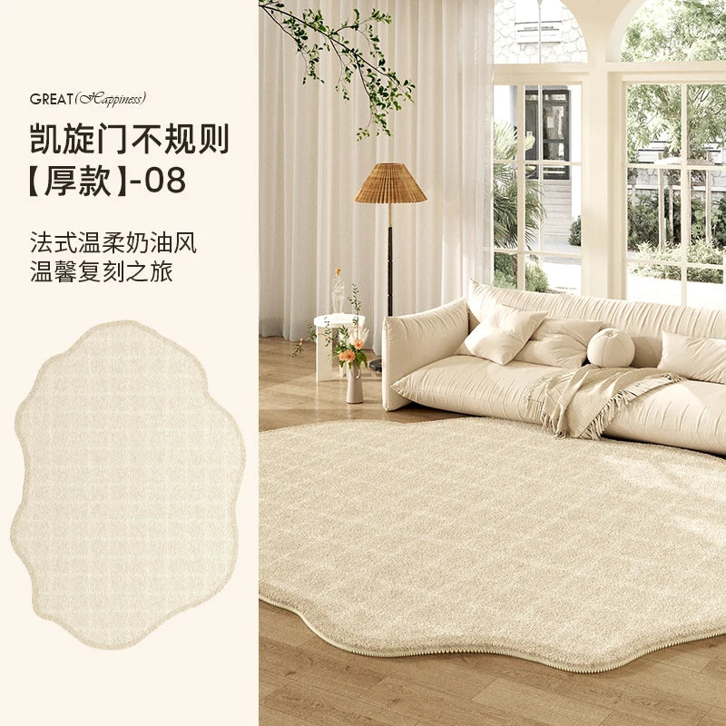 French Cream Style Carpets for Living Room Irregular Shape Bedroom Decor Line Carpet Fluffy Soft Plush Rug Thick Washable Mat
