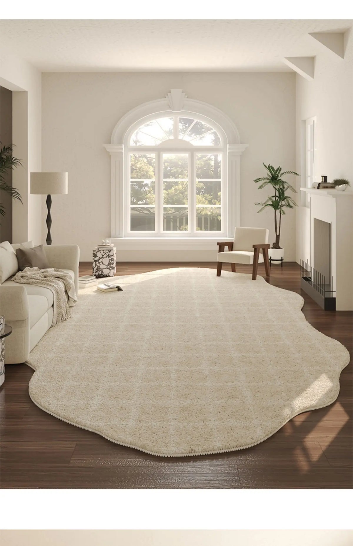 French Cream Style Carpets for Living Room Irregular Shape Bedroom Decor Line Carpet Fluffy Soft Plush Rug Thick Washable Mat