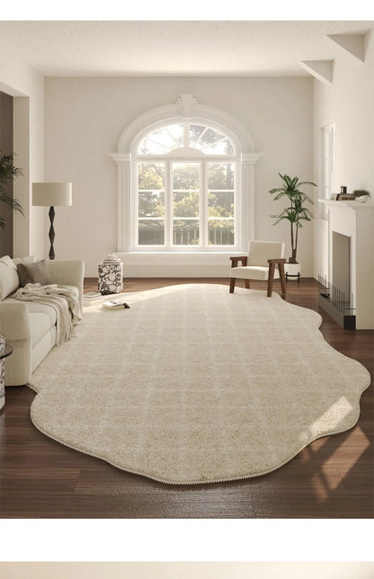 French Cream Style Carpets for Living Room Irregular Shape Bedroom Decor Line Carpet Fluffy Soft Plush Rug Thick Washable Mat