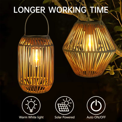 Solar Lantern Outdoor Solar Lanterns Waterproof for Outside Hanging Woven Lantern Boho Lamp Lights Decoration for Garden Yard
